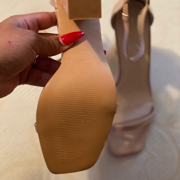 PLT Nude Square Toe High Block Heel Sandals - Picture 2 of 5